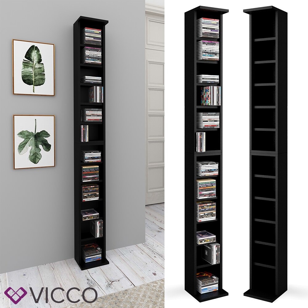 VICCO CD Regal DVD St&auml;nder Schwarz Wandregal H&auml;ngeregal B&uuml;cherregal B&uuml;roregal - Bild 1