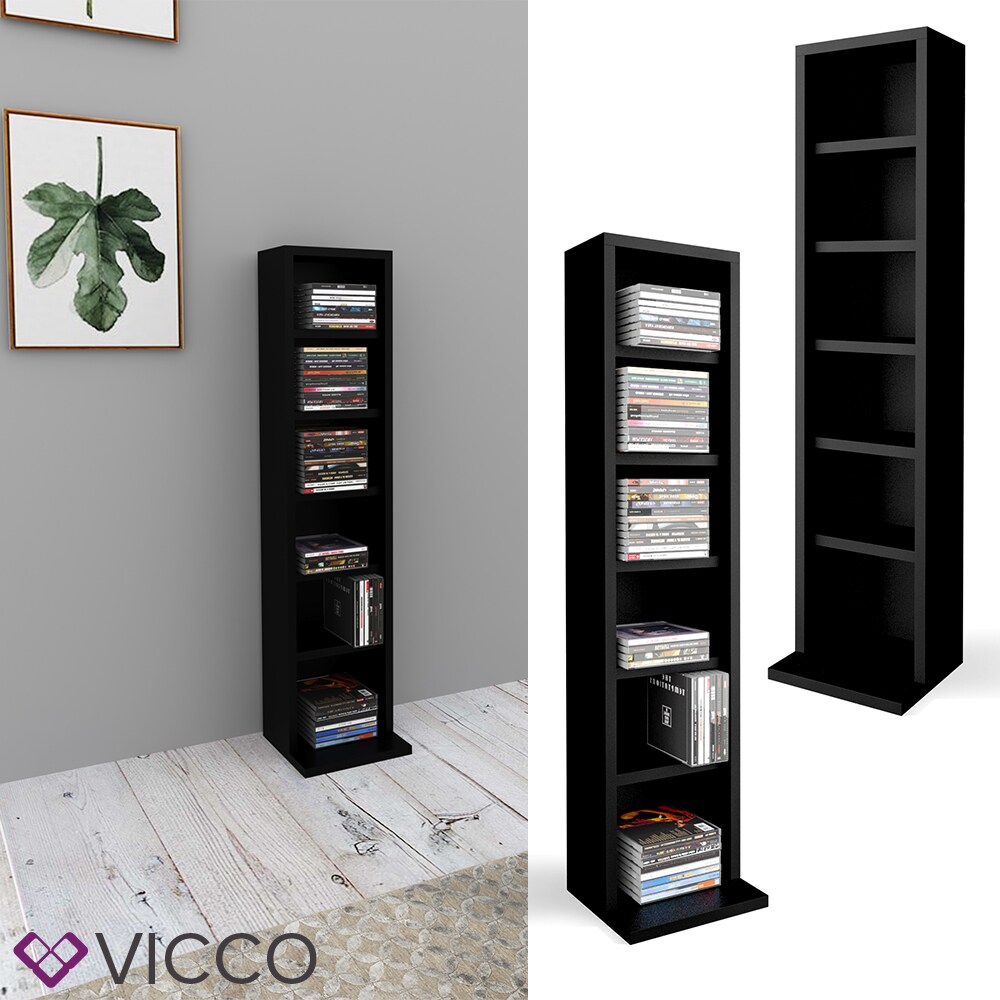 VICCO CD Regal DVD St&auml;nder Schwarz Wandregal H&auml;ngeregal B&uuml;cherregal B&uuml;rorega - Bild 1
