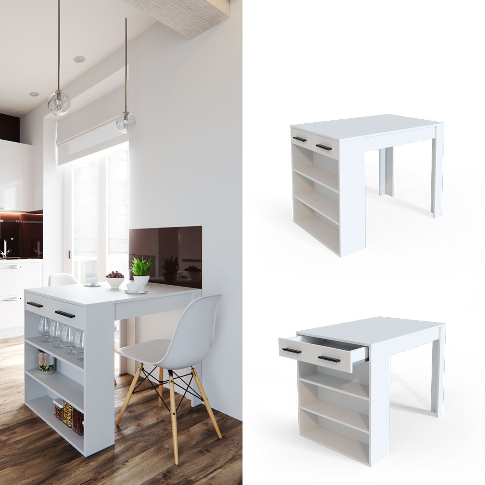 Vicco Bartisch Esstisch Tisch Bistrotisch Essplatz Schublade Regal Bar Wei&szlig; - Bild 1