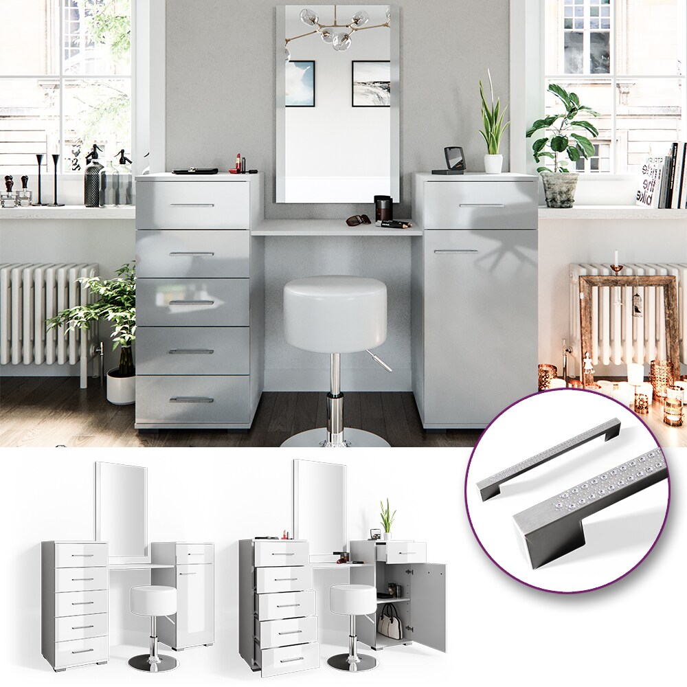 Vicco Schminktisch Zoe Frisiertisch Frisierkommode Spiegel Wei&szlig; Hochglanz inklusive Hocker - Bild 1