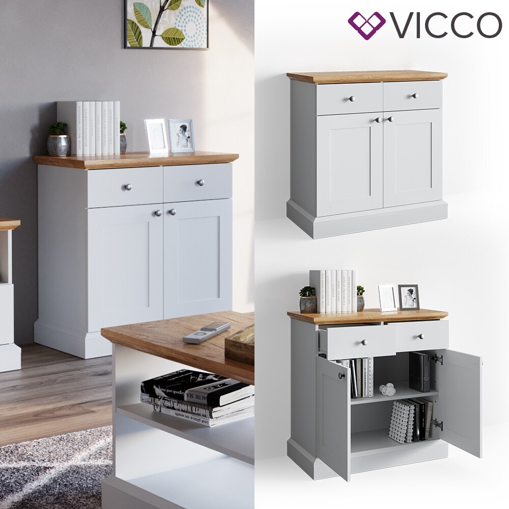 VICCO Sideboard CAMBRIDGE Kommode Schrank Wei&szlig; Eiche Landhaus Anrichte Highboard - Bild 1