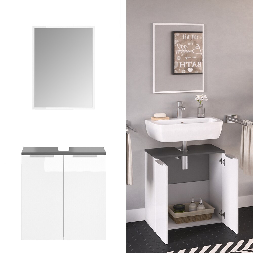 VICCO Badm&ouml;bel-Set OTIS Wei&szlig; - Waschtischunterschrank Spiegel - Bild 1
