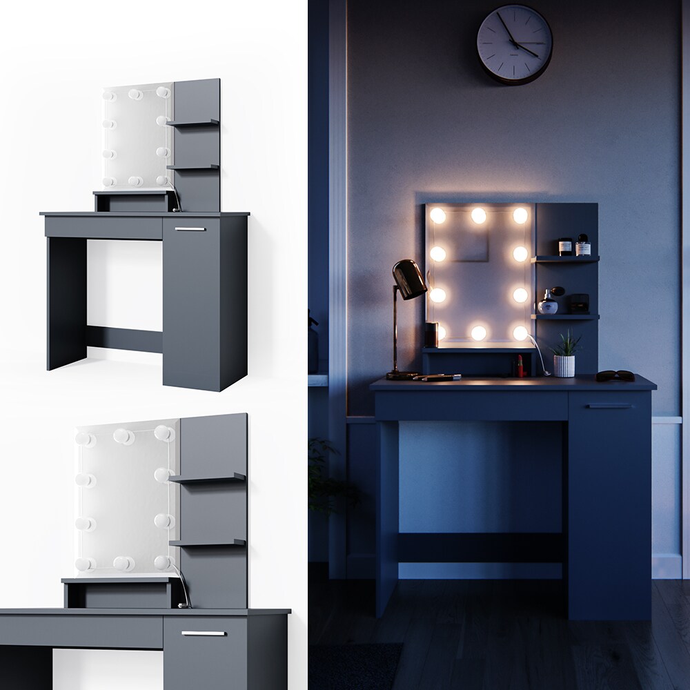 Vicco Schminktisch Julia Frisiertisch Kommode Frisierkommode Spiegel Anthrazit inklusive LED-Lichterkette - Bild 1