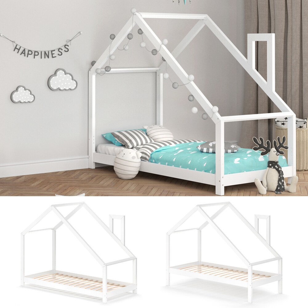 VITALISPA Funktionsbett Kinderbett NICOLE 90x200 Bett Holz Haus Spielbett Hausbett wei&szlig; - Bild 1