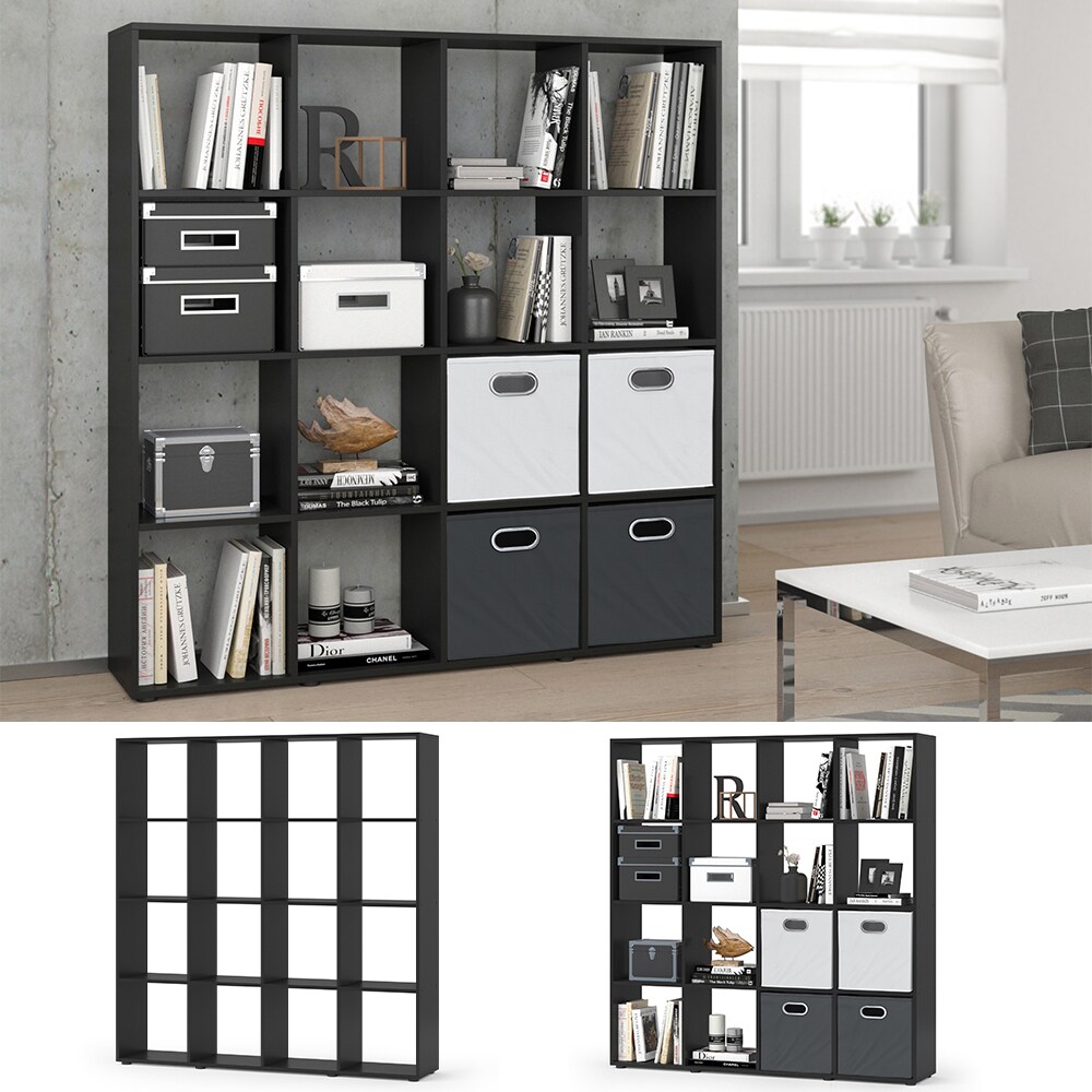 VICCO Raumteiler KARREE 16 Fächer Schwarz – Bücherregal Regal Standregal Büroregal | 04251421934313