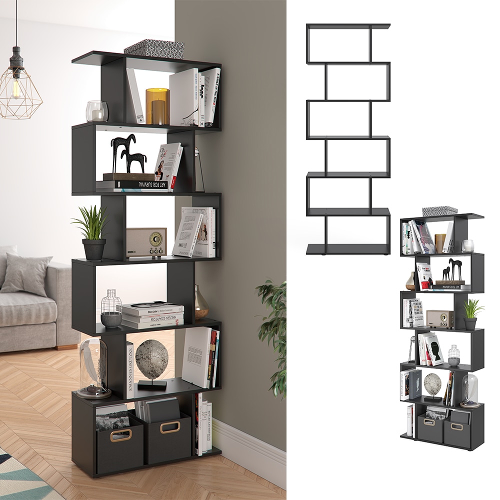 VICCO Raumteiler LEVIO 6 F&auml;cher Schwarz B&uuml;cherregal Standregal Aktenregal Hochregal Regal - Bild 1