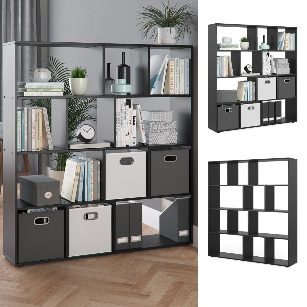 Vicco Raumteiler Pilar Bücherregal Standregal Büroregal 12 Fächer Schwarz