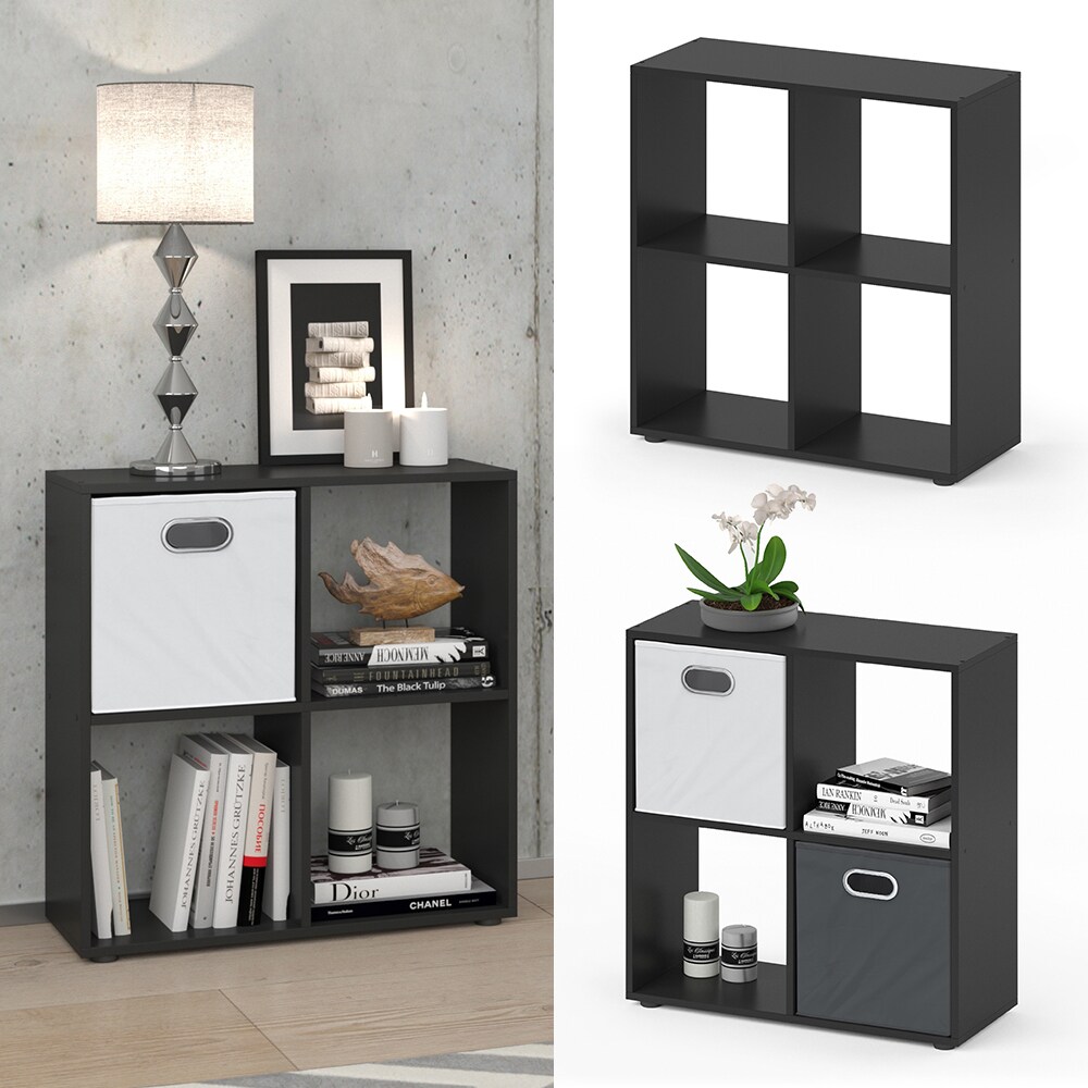 Vicco Raumteiler Tatra 4 Fächer Schwarz 70 x 70 cm – Regal Bücherregal Standregal Aktenregal Raumtrenner | 04251421934443