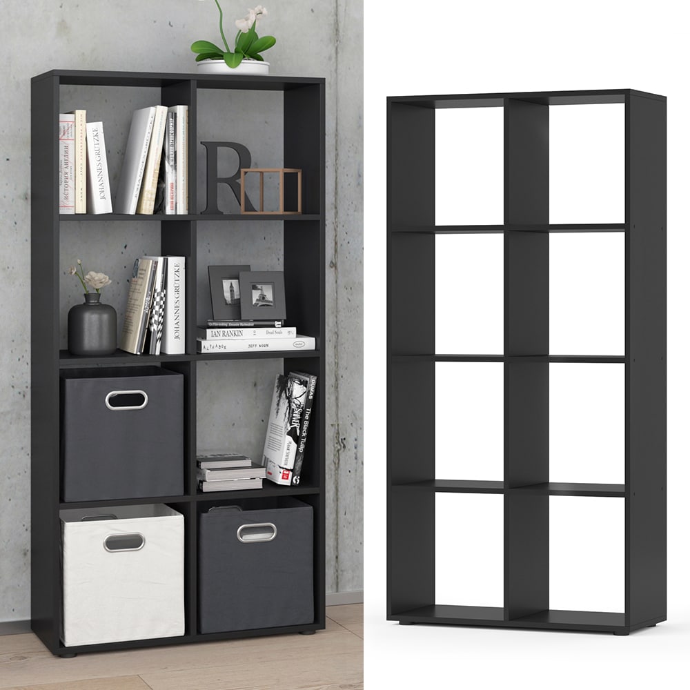 Vicco Raumteiler Scutum 8 F&auml;cher Schwarz 140 x 72 cm - Regal B&uuml;cherregal Standregal Aktenregal Raumtrenner - Bild 1