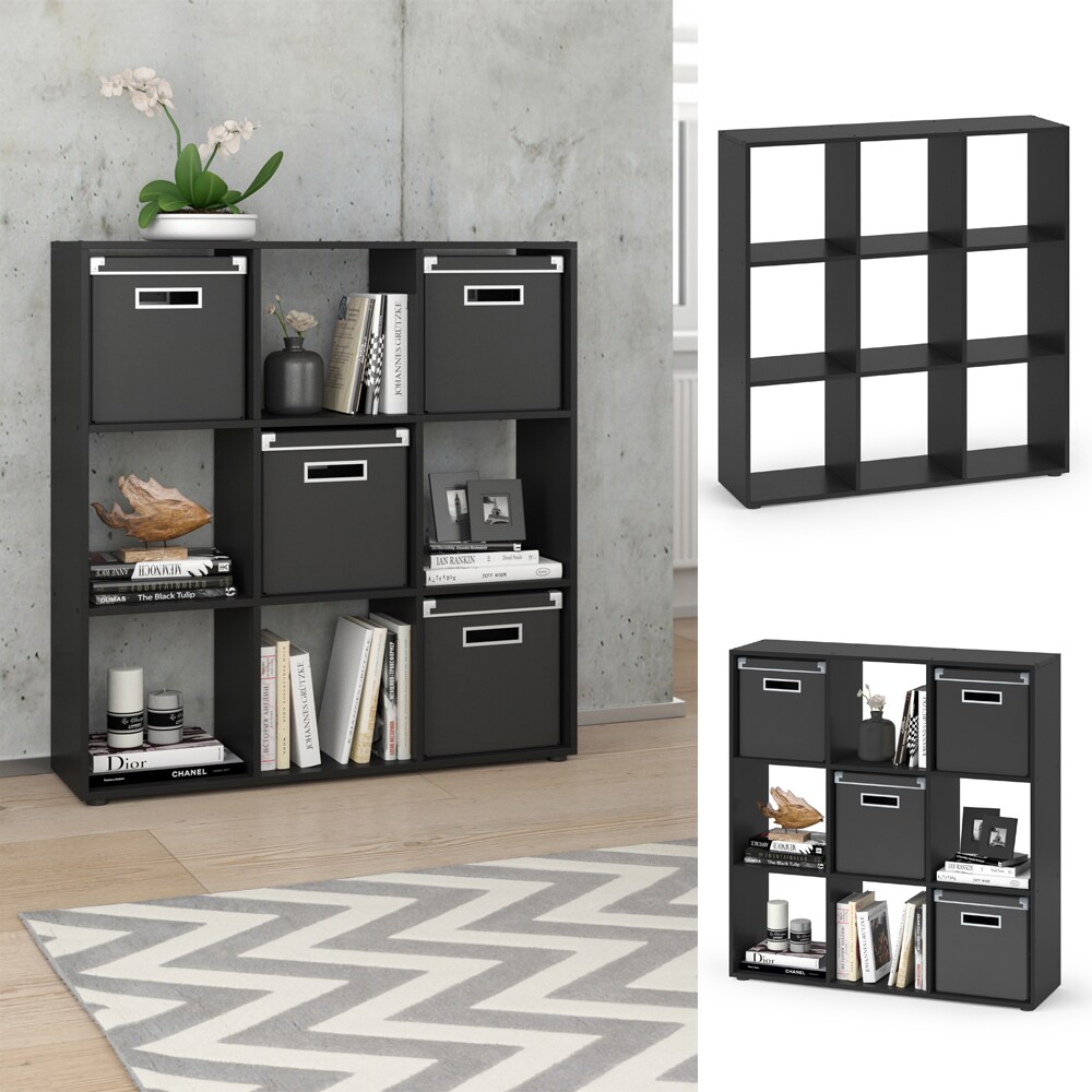 VICCO Raumteiler NOVE 9 F&auml;cher Schwarz - W&uuml;rfelregal Raumtrenner Standregal - Bild 1