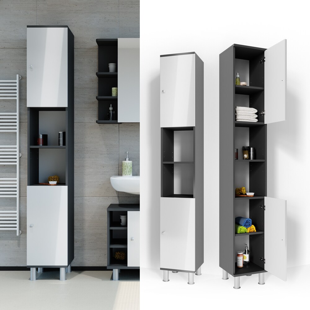 VICCO Badschrank Fynn 190 x 30 cm Anthrazit - Badezimmerschrank Hochschrank Schrank Regal Badregal