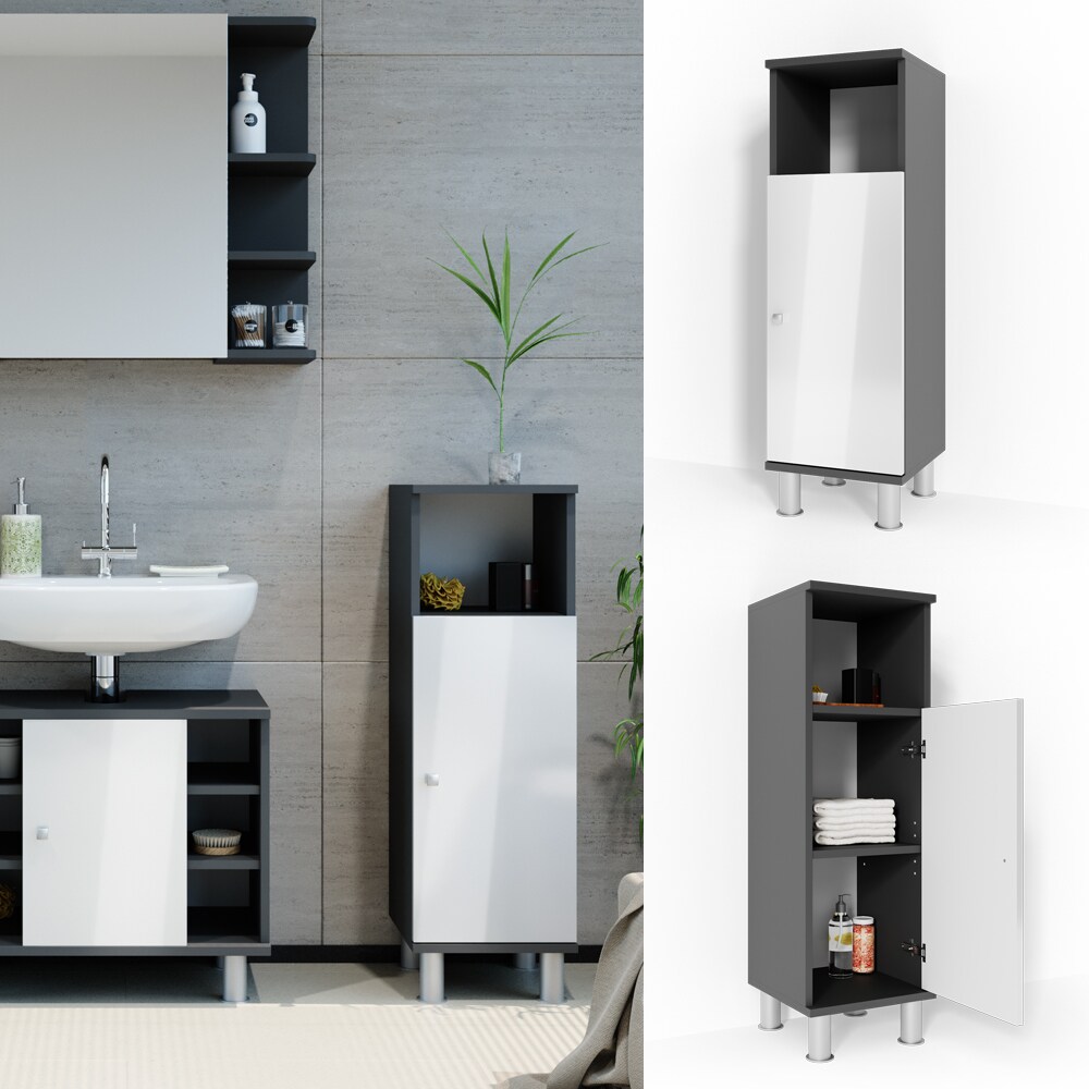 VICCO Midischrank FYNN 95 x 30 cm Anthrazit Weiß - Badezimmerschrank Badschrank Schrank Badregal