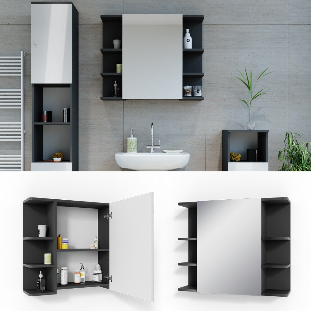 VICCO Spiegelschrank FYNN 80 x 64 cm Anthrazit - Badezimmerspiegel Spiegel Hängespiegel Badspiegel