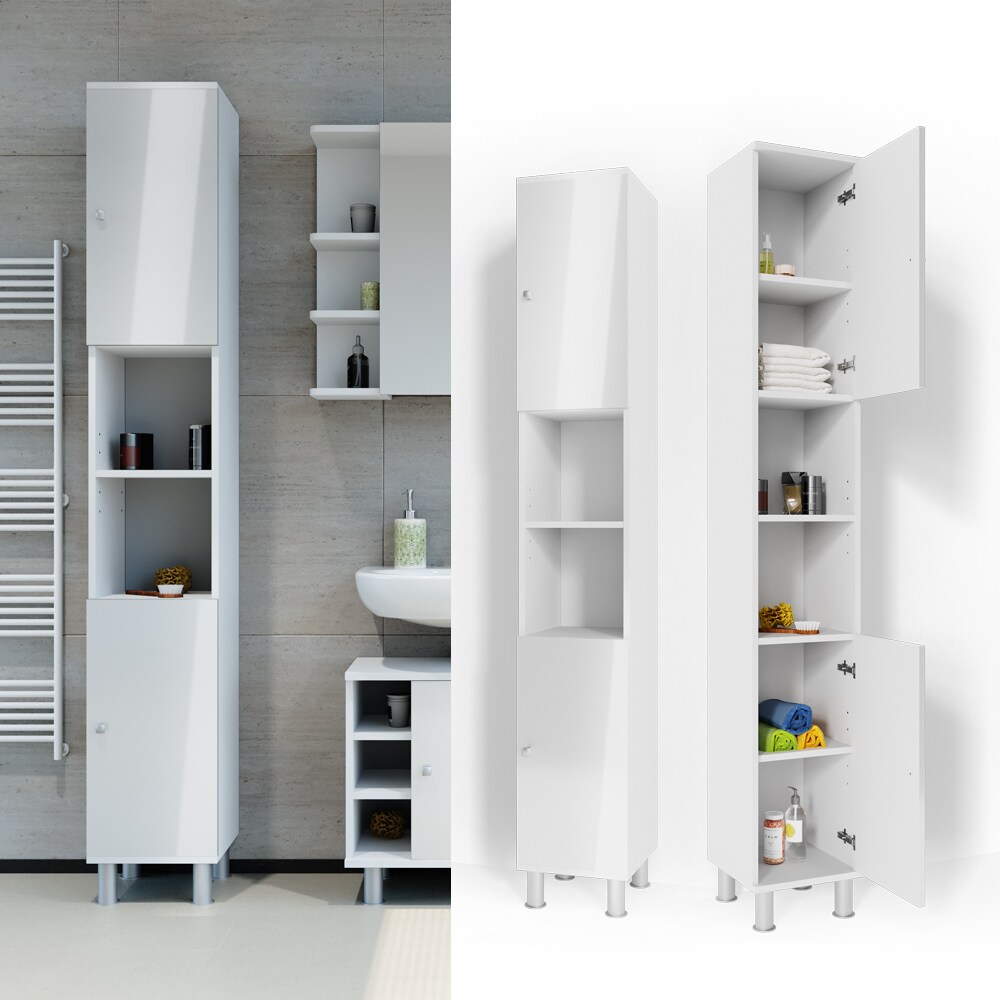 VICCO Badschrank Fynn 190 x 30 cm Weiß Hochglanz - Badezimmerschrank Hochschrank Schrank Badregal