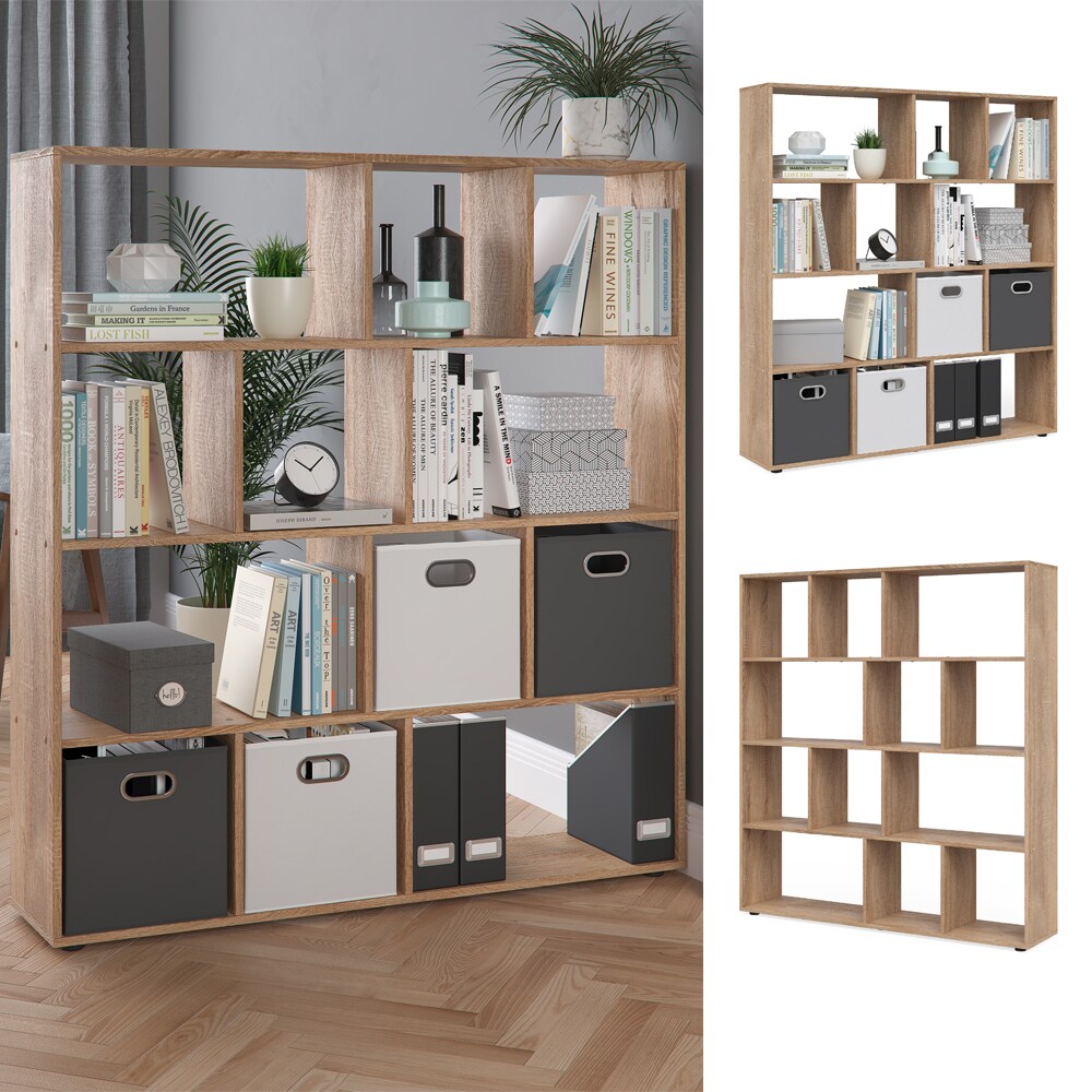 Vicco Raumteiler Pilar Bücherregal Standregal Büroregal 12 Fächer Sonoma