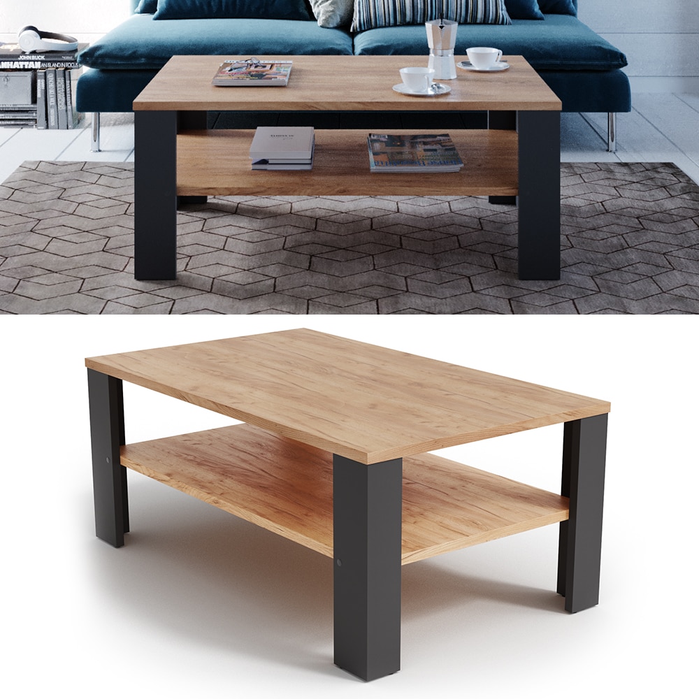 VICCO Couchtisch Anthrazit Sandeiche 100 x 60 cm - Wohnzimmertisch Beistelltisch Kaffeetisch - Bild 1