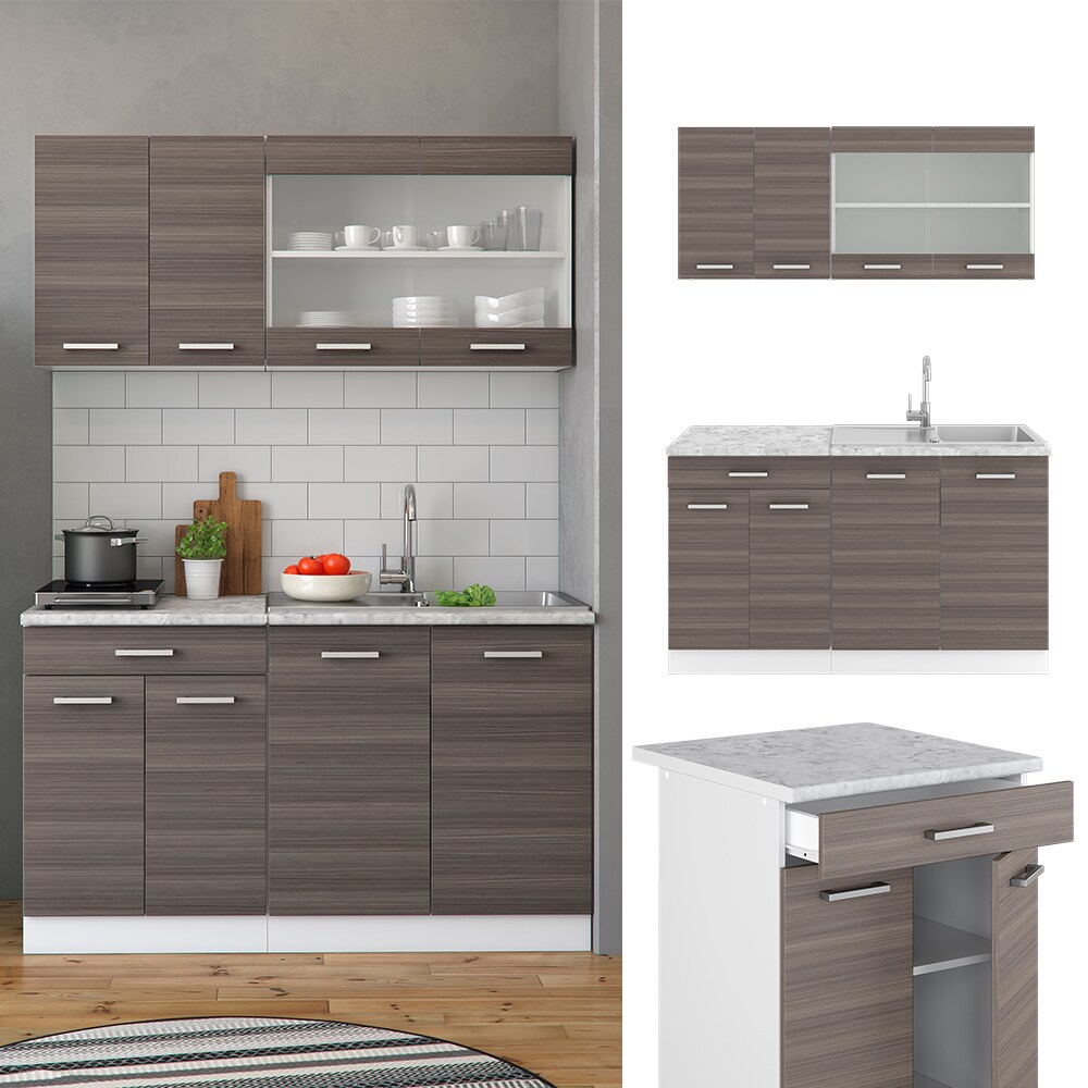 VICCO K&uuml;chenzeile SINGLE Einbauk&uuml;che 140 cm K&uuml;che Edelgrau Anthrazit R-LINE - Bild 1