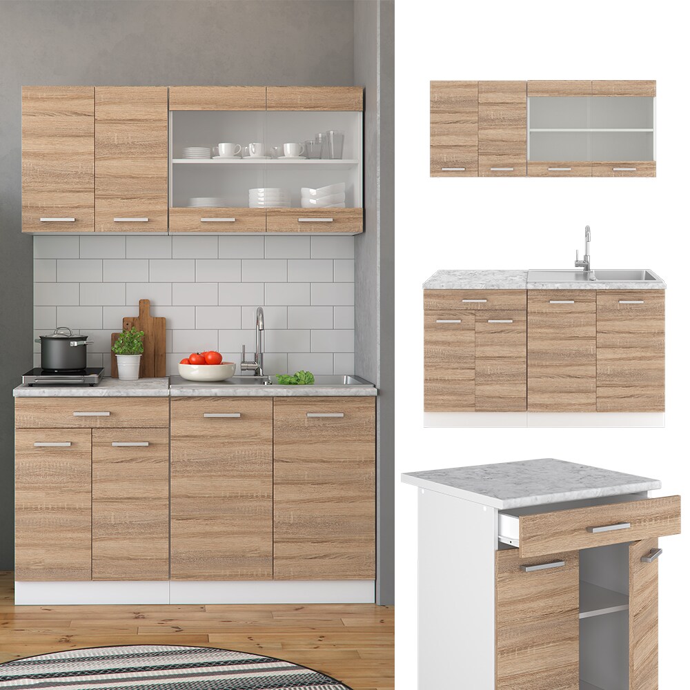 VICCO Küchenzeile SINGLE Einbauküche 140 cm Küche Sonoma Eiche R-LINE