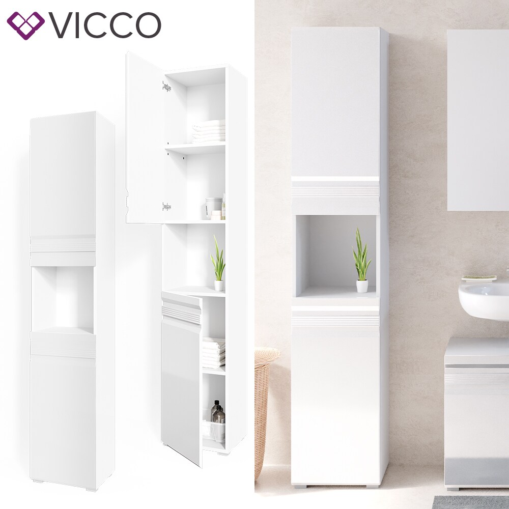 VICCO Badschrank FREDDY Weiß Hochglanz Badezimmerschrank Hochschrank Bad | 04251421935266