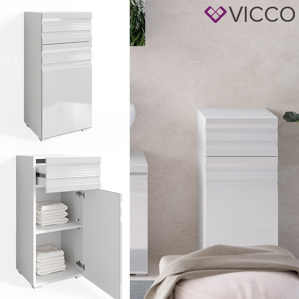 VICCO Badschrank FREDDY wei&szlig; hochglanz Badezimmer Badregal Midischrank - Bild 1