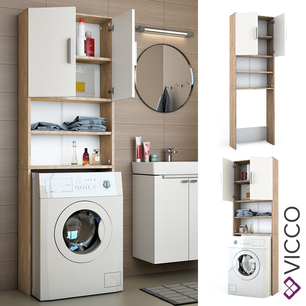 VICCO Waschmaschinenschrank 190 x 64 cm in Wei&szlig; Sonoma Badschrank Hochschrank - Bild 1