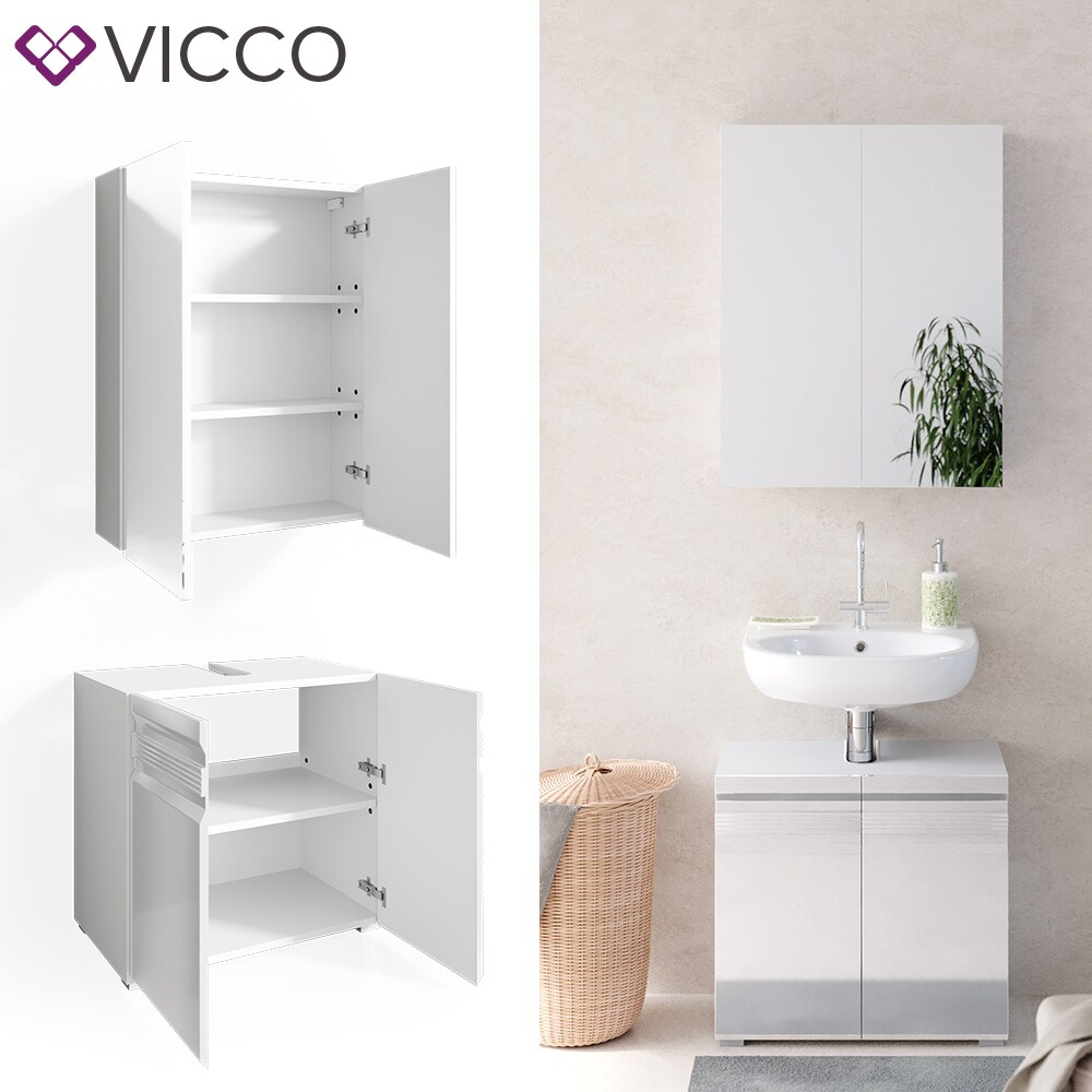 VICCO Badm&ouml;belset FREDDY Spiegelschrank Unterschrank wei&szlig; hochglanz Waschtisch - Bild 1
