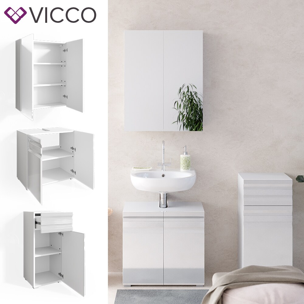 VICCO Badmöbelset FREDDY Spiegelschrank Unterschrank Midi weiß hochglanz Bad | 04251421935280