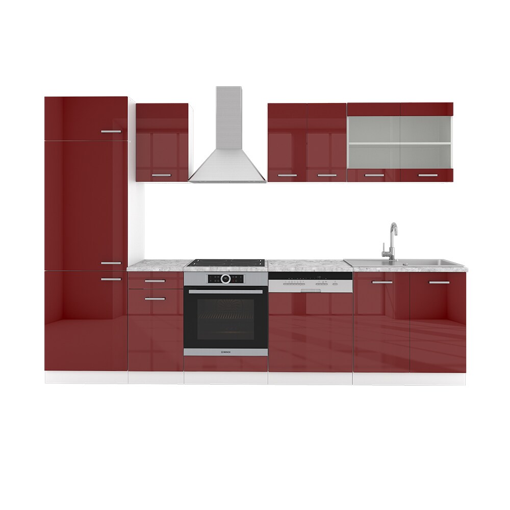 VICCO K&Uuml;CHE R-LINE 300CM K&Uuml;CHENZEILE K&Uuml;CHENBLOCK EINBAU ROT BORDEAUX HOCHGLANZ - Bild 1