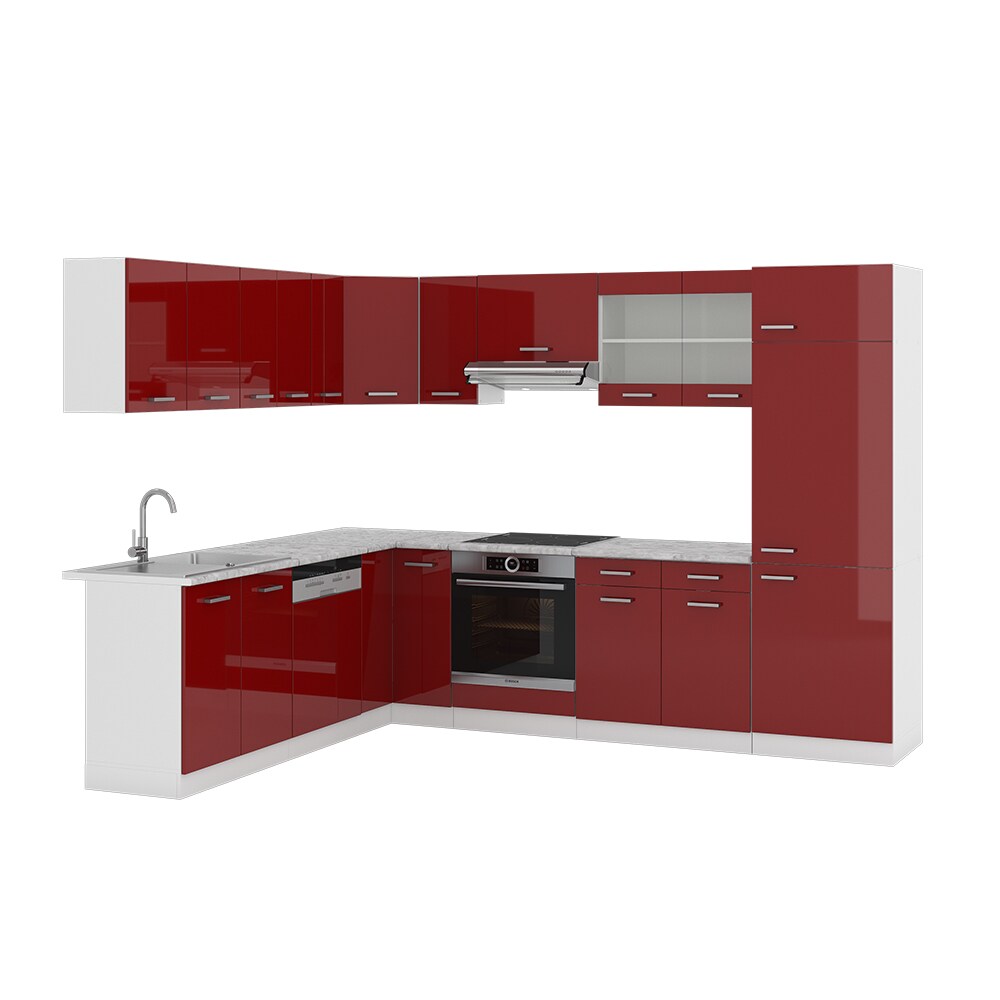 VICCO KÜCHENZEILE R-LINE ECKKÜCHE WINKEL KÜCHE EINBAU ROT BORDEAUX HOCHGLANZ