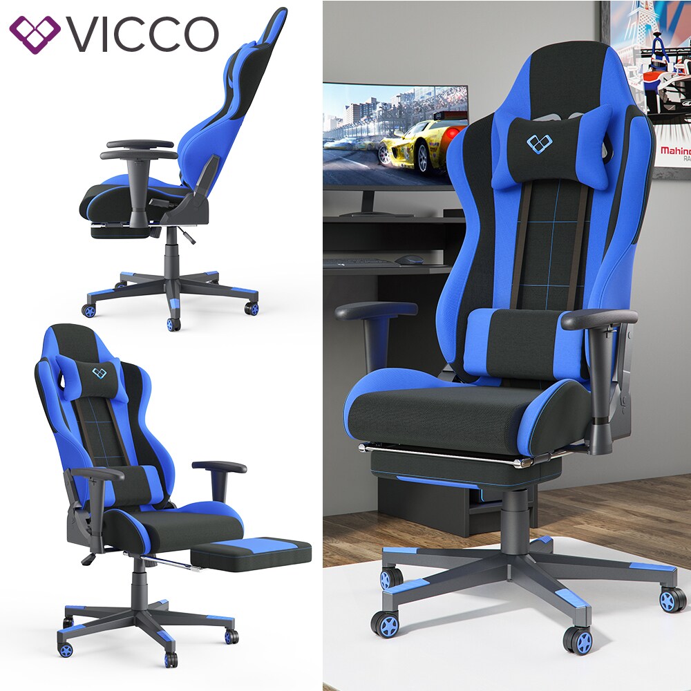 VICCO Gamingstuhl ALPHA schwarz blau B&uuml;rostuhl Schreibtischstuhl Drehstuhl Sport - Bild 1