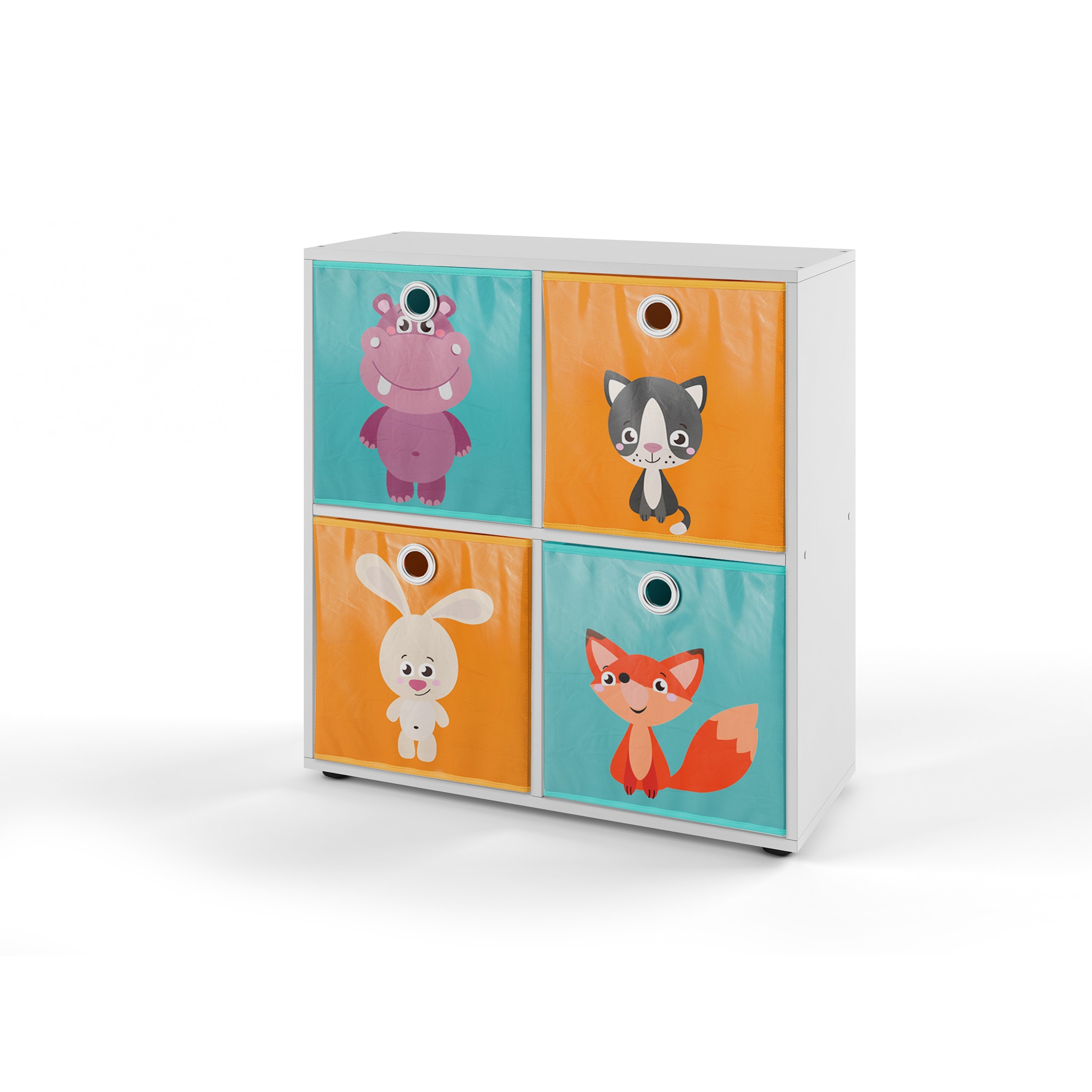 VICCO Raumteiler TETRA 4 F&auml;cher Wei&szlig; + 4 Faltboxen B&uuml;cherregal W&uuml;rfelregal Standregal Regal - Bild 1