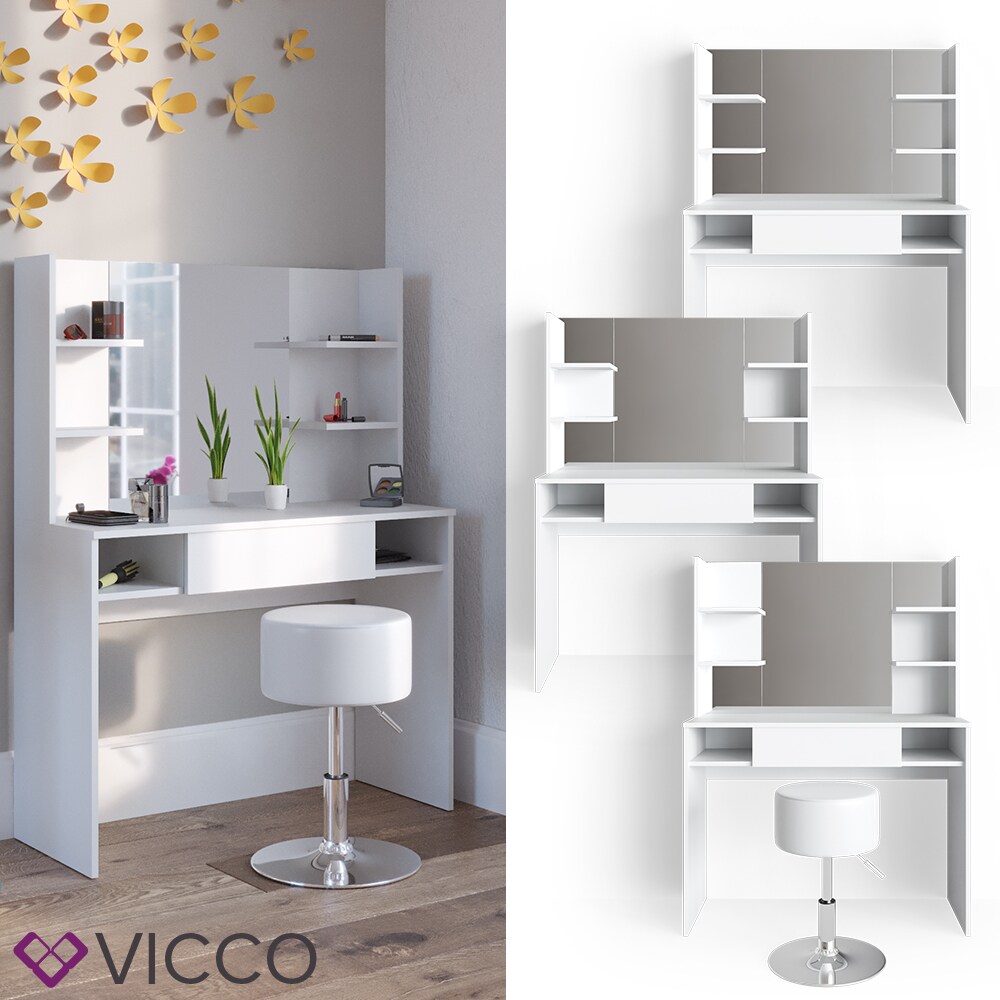 VICCO Schminktisch DAENERYS Wei&szlig; Frisiertisch Frisierkommode Spiegel Hocker - Bild 1