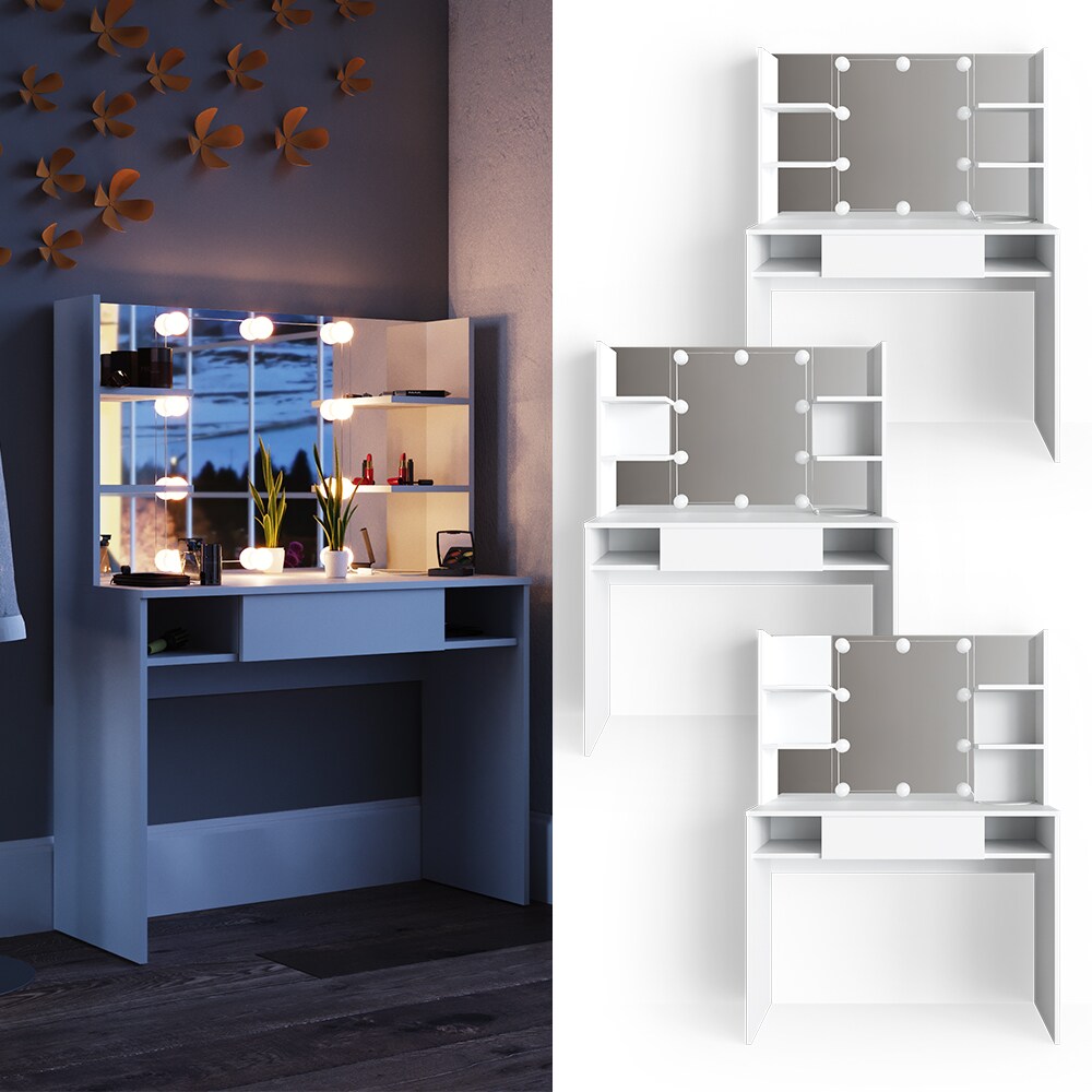 VICCO LED Schminktisch DAENERYS Wei&szlig; Frisiertisch Frisierkommode Spiegel - Bild 1