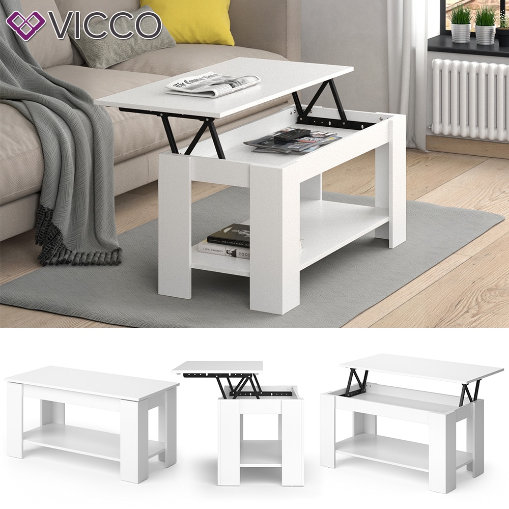 VICCO Couchtisch LORENZ  h&ouml;henverstellbar Wei&szlig; Sofatisch Kaffetisch Wohnzimmer Tisch - Bild 1