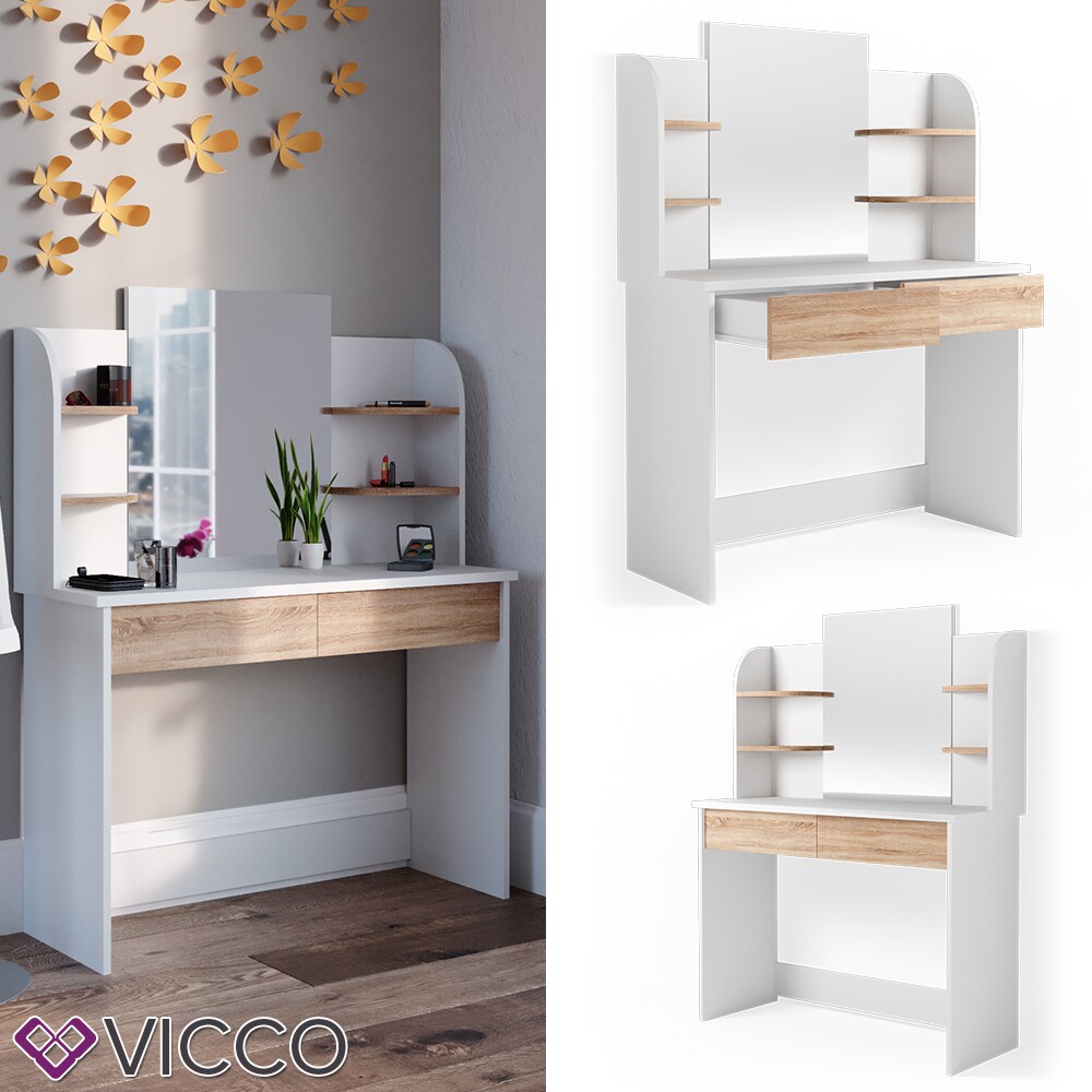 VICCO Schminktisch CHARLOTTE Frisiertisch Wei&szlig; Eiche Kommode Kosmetiktisch - Bild 1