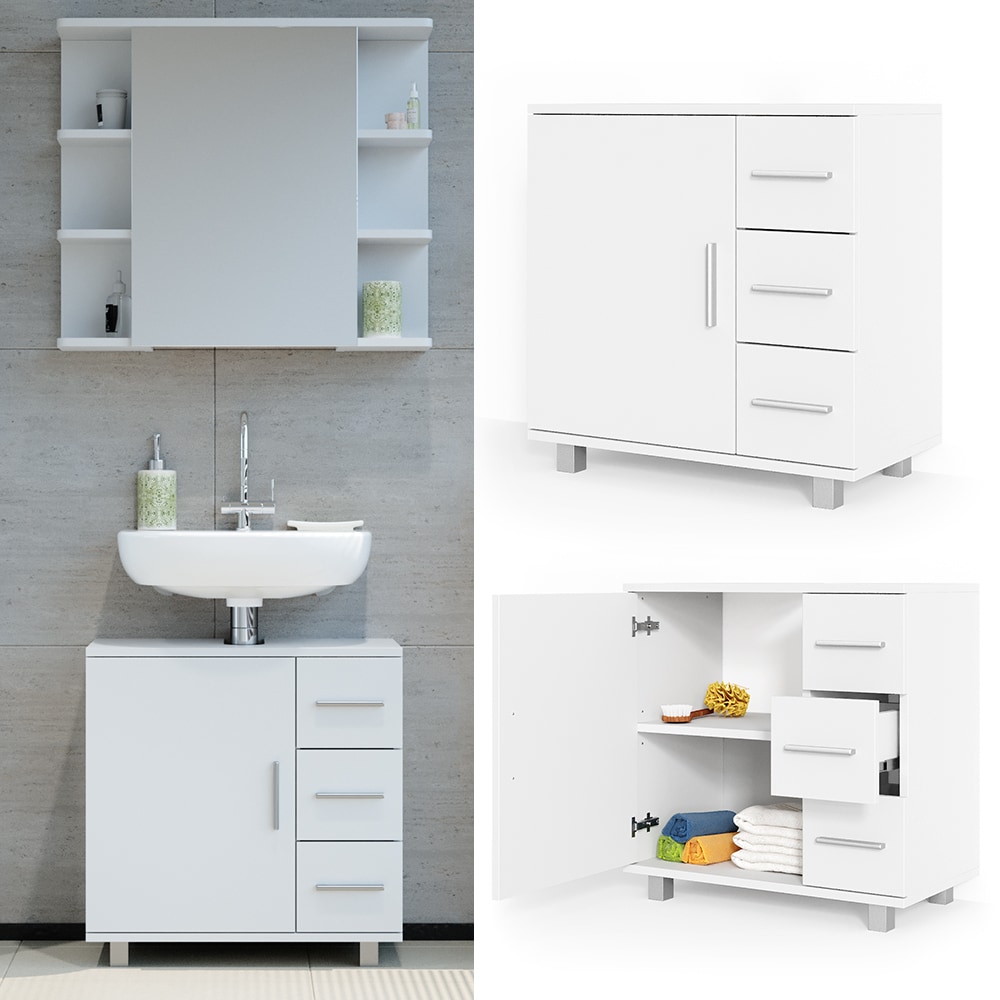 VICCO Waschbeckenunterschrank ILIAS Wei&szlig; Waschtisch Unterschrank Badezimmer - Bild 1