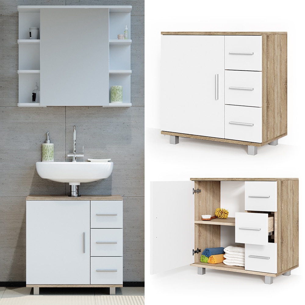 VICCO Waschbeckenunterschrank ILIAS Wei&szlig; Sonoma Waschtisch Unterschrank Badezimmer - Bild 1