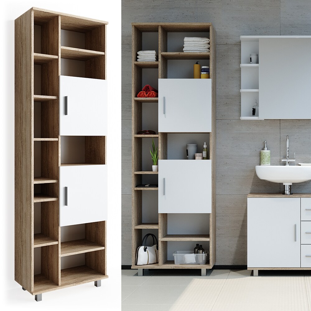 VICCO Badschrank ILIAS 190 x 60 cm Weiß Sonoma - Hochschrank Regal Badregal