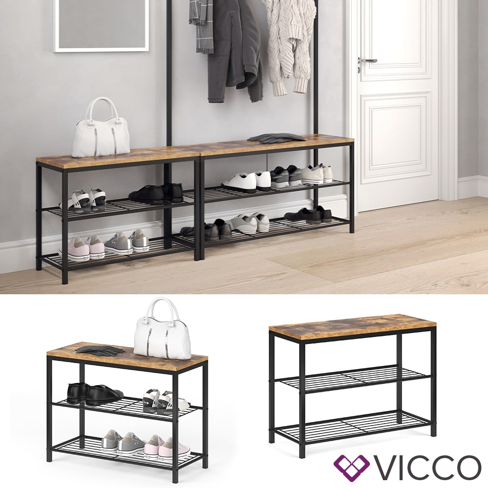 VICCO Schuhbank FYRK Schuhregal 70cm Schuhschrank Sitzfl&auml;che Sitzbank 2 Ablagen - Bild 1