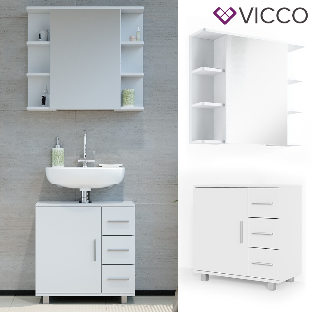 VICCO Badm&ouml;bel Set ILIAS Wei&szlig; - Bad Spiegel Kommode Unterschrank Badschrank - Bild 1