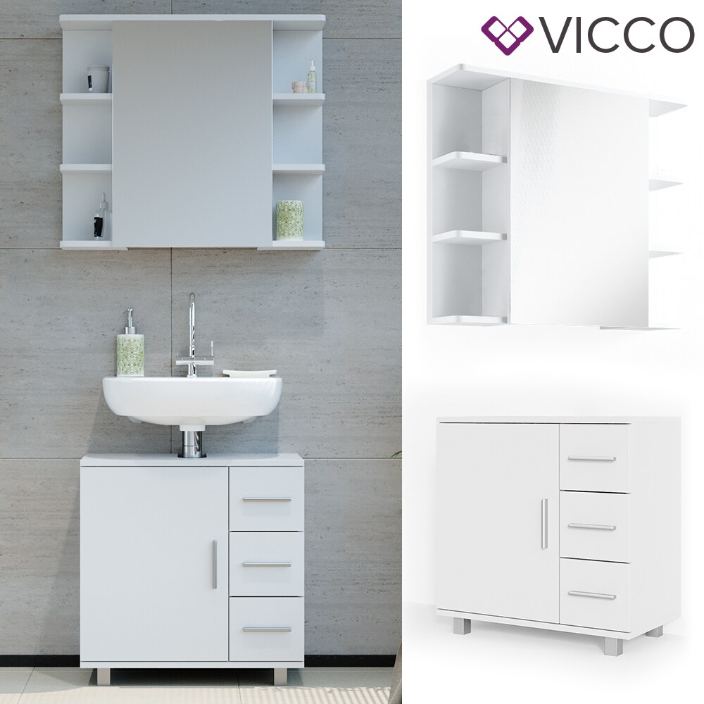 VICCO Badmöbel Set ILIAS Weiß - Bad Spiegel Kommode Unterschrank Badschrank