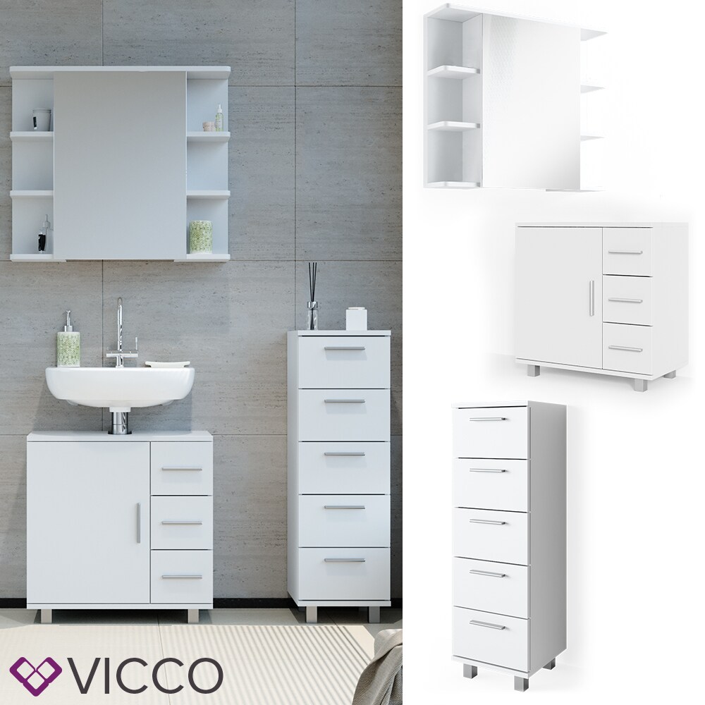VICCO Badmöbel Set ILIAS Weiß Bad Spiegel Kommode Unterschrank Badschrank