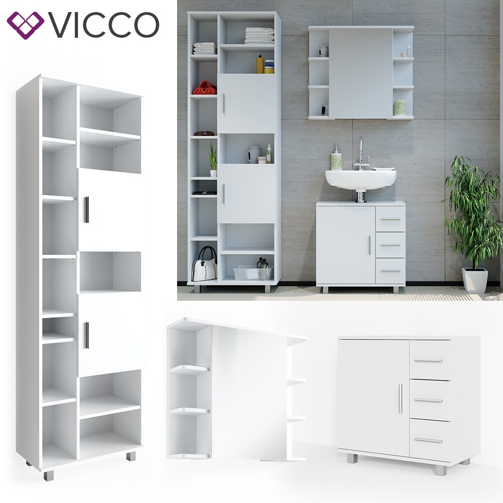 VICCO Badmöbel Set ILIAS Weiß Bad Spiegel Kommode Unterschrank Badschrank