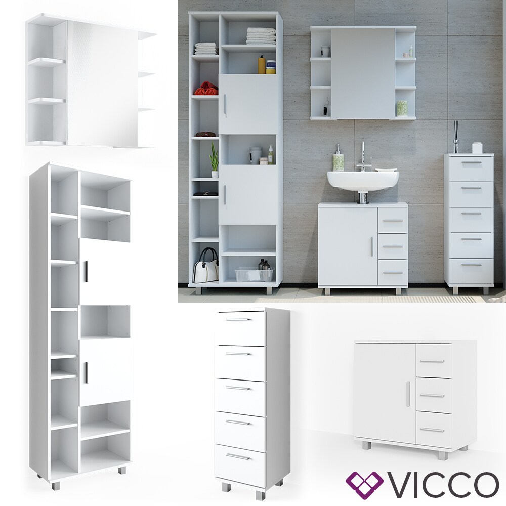 VICCO Badmöbel Set ILIAS Weiß Bad Spiegel Kommode Unterschrank Badschrank