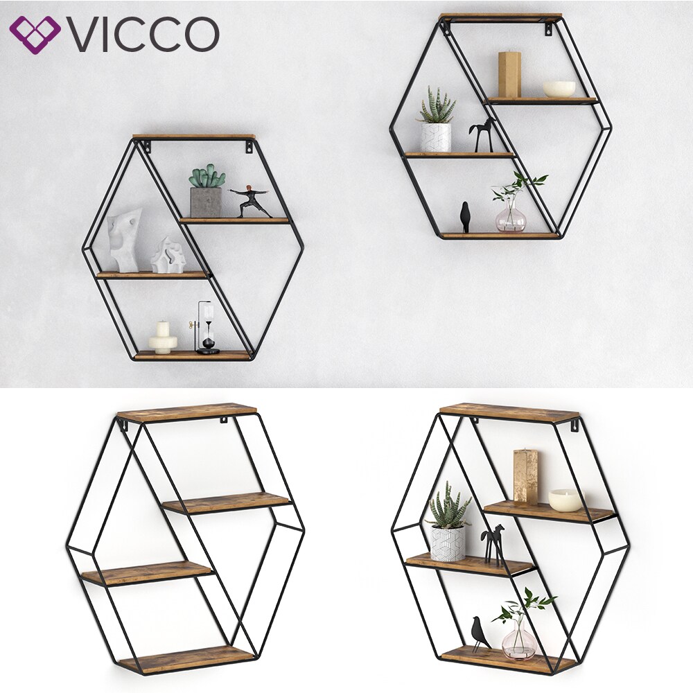 VICCO Loft Wandregal FYRK Gew&uuml;rzregal Industrial K&uuml;chenregal eckig B&uuml;cherregal - Bild 1