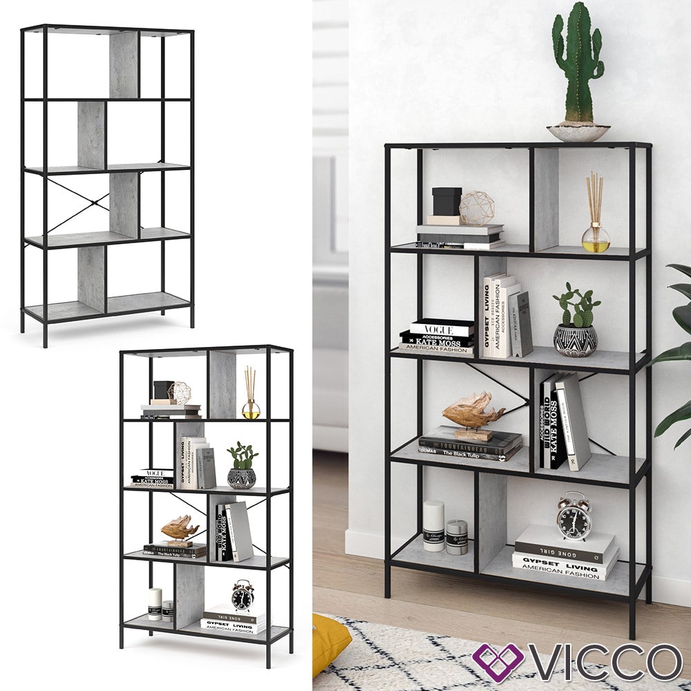 VICCO Loft B&uuml;cherregal FYRK Wandregal Standregal Aufbewahrung 146x80x30 Beton - Bild 1