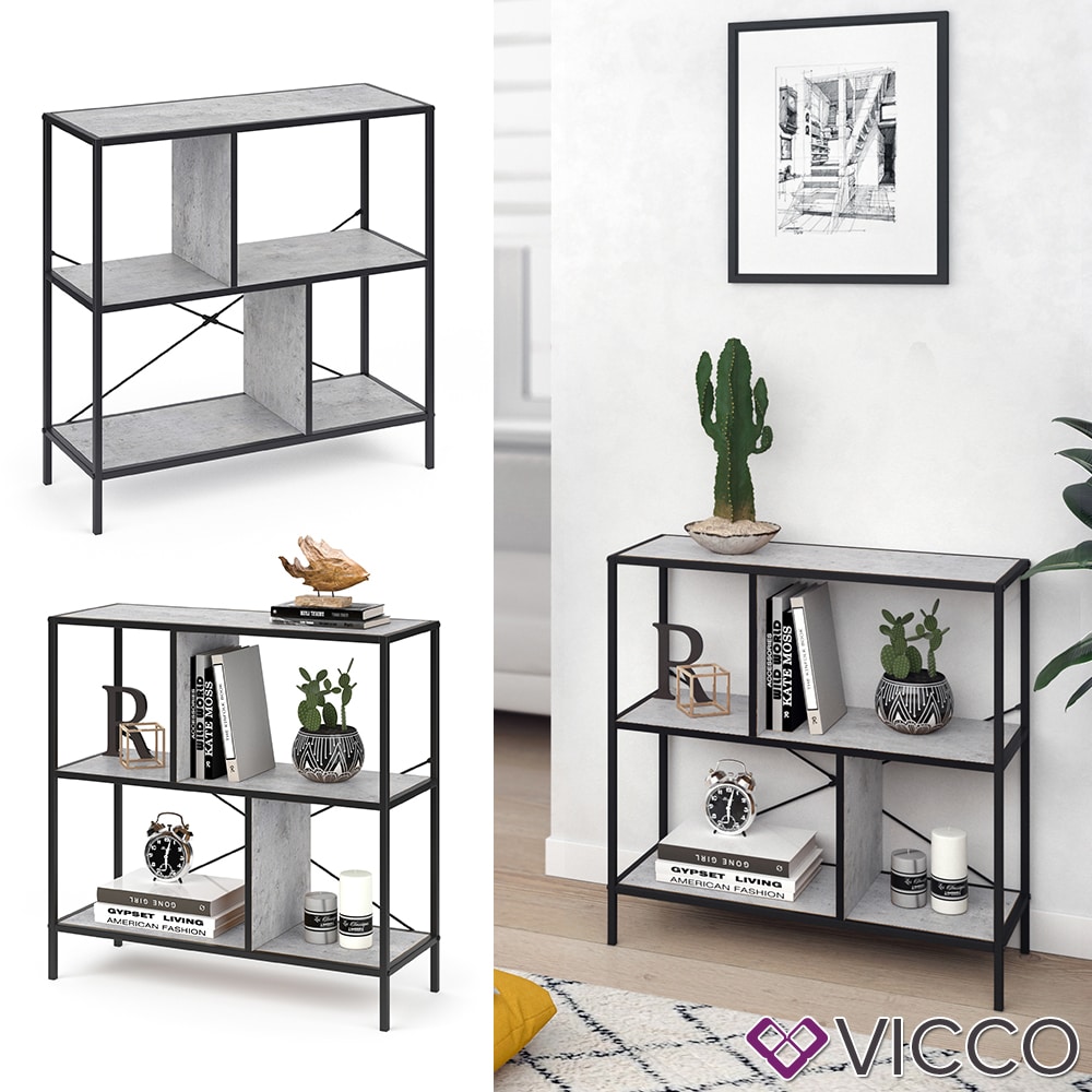 VICCO Loft B&uuml;cherregal FYRK Wandregal Standregal Aufbewahrung 79x80x30 Beton - Bild 1