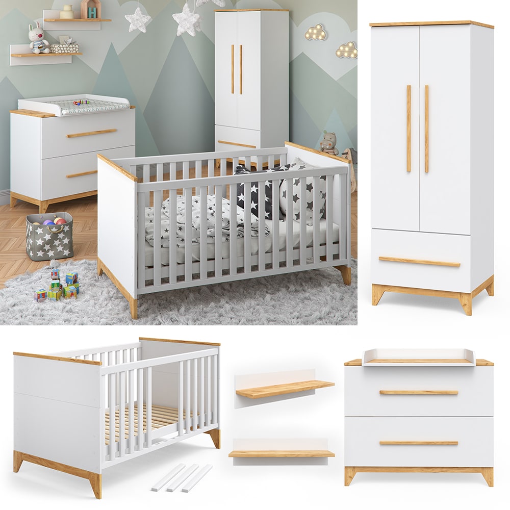 VITALISPA Babym&ouml;bel Set MALIA in wei&szlig; und Naturholz 5 Teile - Bild 1