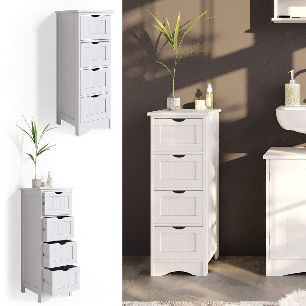 Vicco Badschrank Bianco Badregal schmal 4 Schubladen 81x30x30cm Badmöbel weiß Badezimmerschrank im Landhausstil