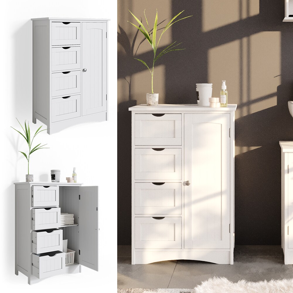 Vicco Badschrank Bianco Badregal mit 4 Schubladen 81x55x30cm Badmöbel weiß Sideboard Badezimmerschrank im Landhausstil